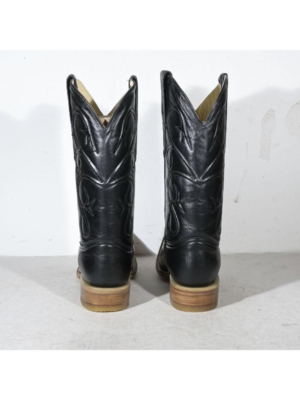 Vintage Black Leather Cowboy Boots Deadstock New in Box Embroidered Shaft Men's - Picture 4 of 7